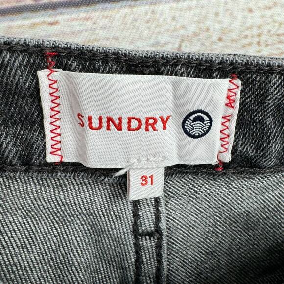 Sundry Straight Leg Animal Print Stripe Jeans Women's 31 Gray Button Fly - Picture 9 of 13